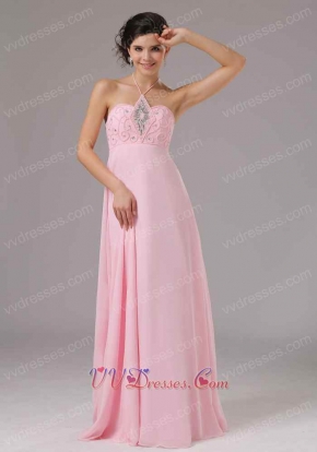 Baby Pink Halter Pregnant Women Prom Dress Rhombus By Crystals 