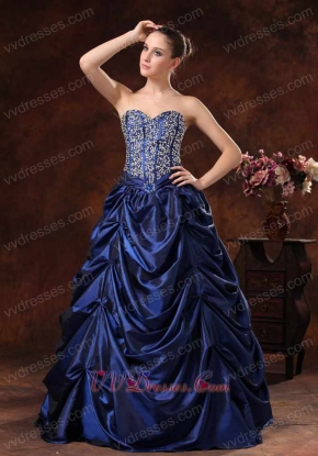 Traditional Dark Royal Blue Taffeta Bubble Not Puffy Ball Gown Court