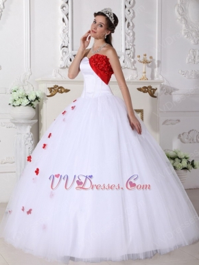 Princess Puffy White Quinceanera Dress With Wine Red