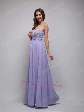 Strapless Lavender Chiffon Floor Length Evening Dress