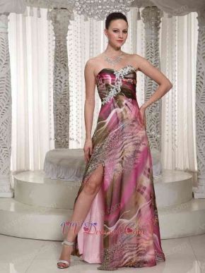Colorful Printed Chiffon High Slit Show Leg Prom Dress Military