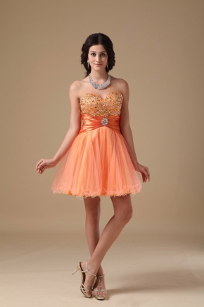 Sweetheart Orange Dresses For Sweet 16 Party Wear