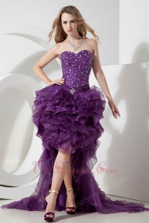 Sweetheart Beaded High Low Grape Cocktail Prom Dress