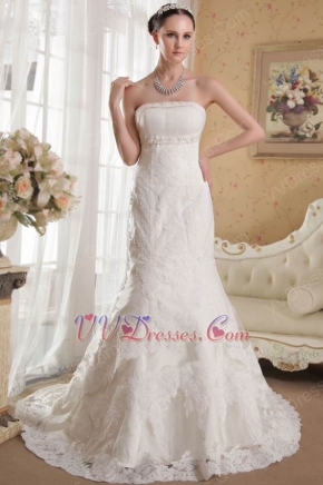 Strapless Mermaid Cathedral Train Bridal Gown With Empire Waist