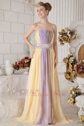 New Style Strapless Colorful Contrast Color Chiffon Prom Dress