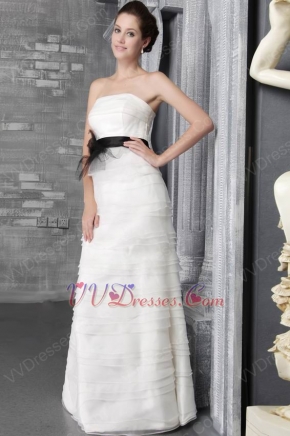 Strapless Cascade Layers Organza Skirt Bridal Dress With Black Belt