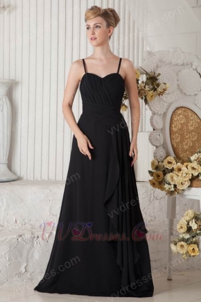 Affordable Spaghetti Straps Long Black Chiffon Evening Dress