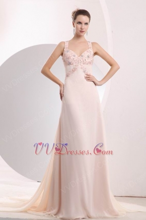 Beautiful Straps Cross Back Seashell Chiffon Prom Dresses