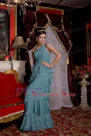 Empire Steel Blue One Shoulder Chiffon Prom Formal Evening Dress Inexpensive