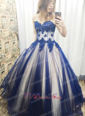 Blush Covered With Dark Royal Blue Tulle Girls Quinceanera Gifts Cheap