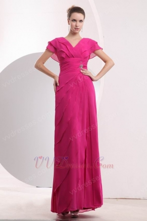 V Neck Magenta Rose Chiffon Layers Skirt Prom Dress Custom Fit
