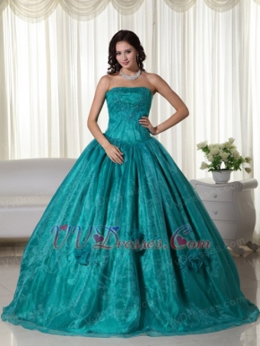 Teal Blue Strapless Skirt Teenager Wear For Quincea Party Like Princess