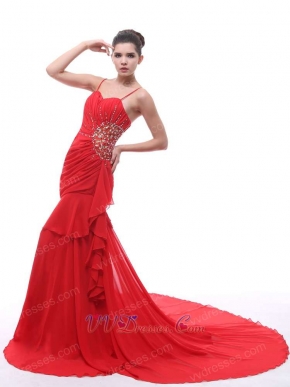 New Fashion Spaghetti Straps Prom Dresses With Court Train For Women