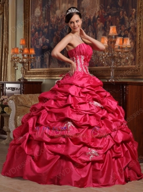 Strapless Coral Red Quinceanera Gown Online Shopping