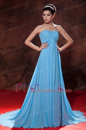 Aqua Blue Chiffon Party Celebrity Dress With Court Train Inexpensive