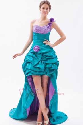 Popular Flowers Strap Asymmtrical High Low Skirt Prom Dress