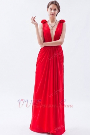 Sexy Deep V-Neck Backless Red Evening Dress Gown