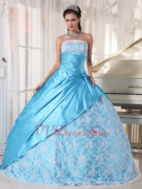 Bright Sky Blue Strapless Lace Quinceanera Dress