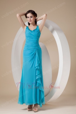 Ankle-length Straps Teal Chiffon Prom Dress Stores Online