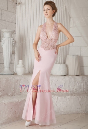 Sexy Halter See-through Blouses Mermaid Prom Dress With Split