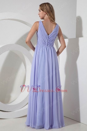 V-neck Empire Floor-length Gown with Lace Pleating Lavender main image 1