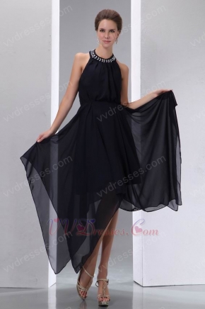 Halter Top High Low Customized Tailoring Black Prom Dress