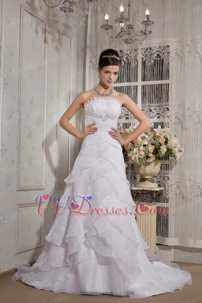 Cheap Strapless Organza Layers Bridal Dress For Wedding Wear Low Price