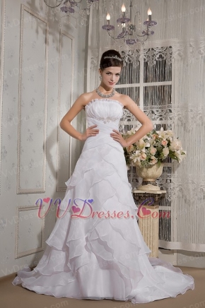 Cheap Strapless Organza Layers Bridal Dress For Wedding Wear Low Price