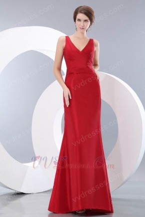 Simple V-neck Mermaid Wine Red Evening Dress For Women