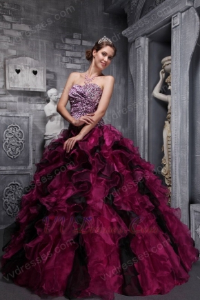 Burgundy Ball Gown Sweetheart Floor-length Leopard Print Ruffles Quinceanera Dress Leopard Print Ruffles Skirt Burgundy Sweetheart Design Quinceanera Dress