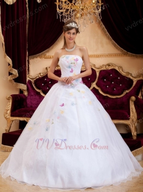 Cute Quinceanera Dress With Colorful Butterflys Design Decorate