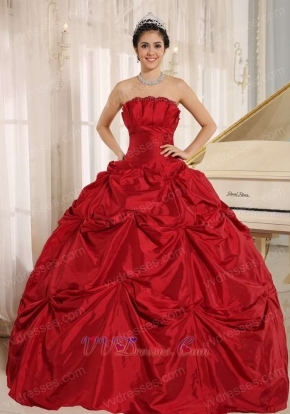 Wine Red Taffeta Pick-ups Skirt Quinceanera Gowns Without Applique