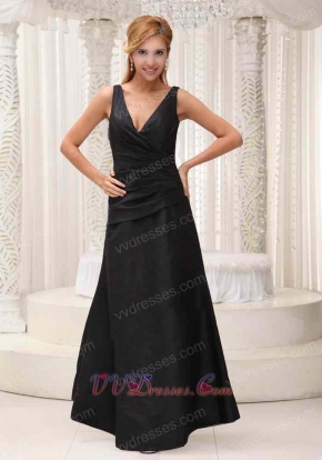 V-neck Black Modest Prom Party Dress For 30 Ladies Custom List