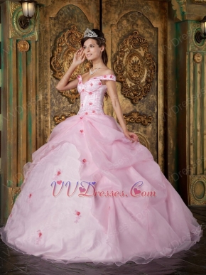 Cute Off Soulder Pink Organza Dress to Quinceanera Party Wear