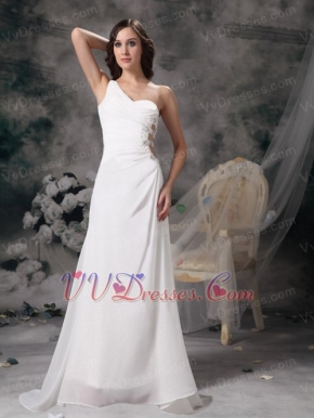 Pretty White Chiffon Prom Dress With One Shoulder Long Skirt Inexpensive