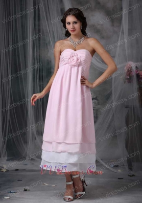 Tea-length Pink and White Layers Put Together Homecoming Dress Summer