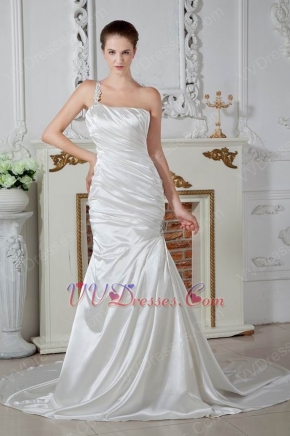 Designer One Shoulder Lace Up Bridal Wedding Party A-line Dress