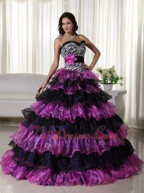 Zebra Bodice Purple and Black Layers Skirt Dress For Quince Like Princess