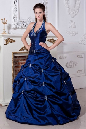 Lace Up Back Royal Quinceanera Dress With Halter Design