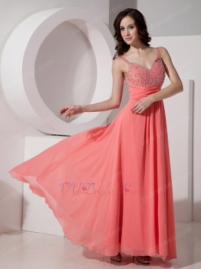 Straps Watermelon Chiffon Evening Dress For Cheap Price