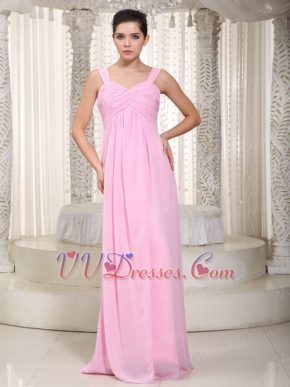 Baby Pink Chiffon Fabric Wide Straps Simple Dress For Prom Wear Inexpensive