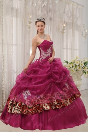 Best 2014 Appliqued Ruby Red Quinceanera Dress With Leopard Fabric