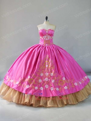 Fuchsia Blouse/Overlay Gold Embroidery/Organza Hemline Western Village Quince Gowns