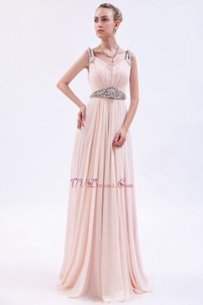 V Neckline Floor Length Pink Formal Evening Dress