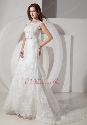 Appliqued A-line Square Neckline Wedding Dress With Belt