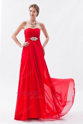 Strapless Sweetheart Scarlet Chiffon Evening Party Dress