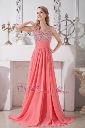 Cheap Beaded A-line Style Pink Chiffon Evening Dress