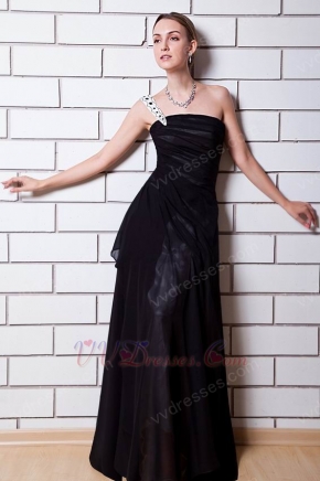 Hot Sell One Shoulder Black Chiffon Skirt Prom Party Dress