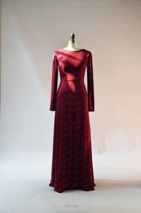 Burgundy Spandex Custom Fit Long Sleeves Mother Of Wedding Dress Traditional