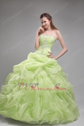 Cheap Spring Green Quinceanera Ruffled Floor Length Dress